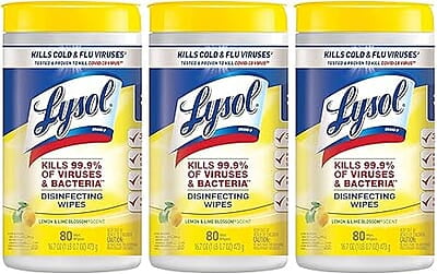 Lysol Disinfectant Wipes, Lemon and Lime Blossom, 80 Count (Pack of 3)