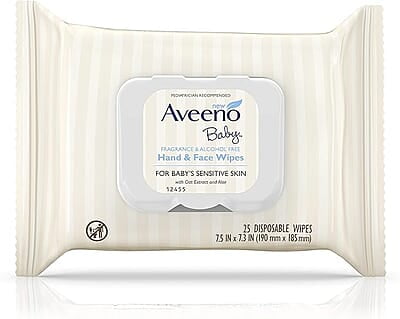 Aveeno Hand & Face Baby Wipes with Oat Extract 25 count
