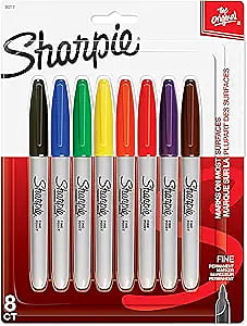 Sharpie Permanent Markers, Fine Point, 8 Pack, Assorted Colors