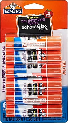 Elmer's Disappearing Purple School Glue Sticks, 6 Count