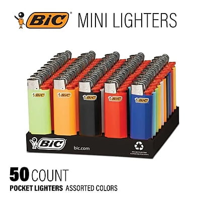 BIC Mini Lighter, Assorted Colors, 50-Count Tray